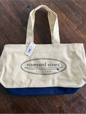 Vineyard Vines Cream and Navy Canvas Tote